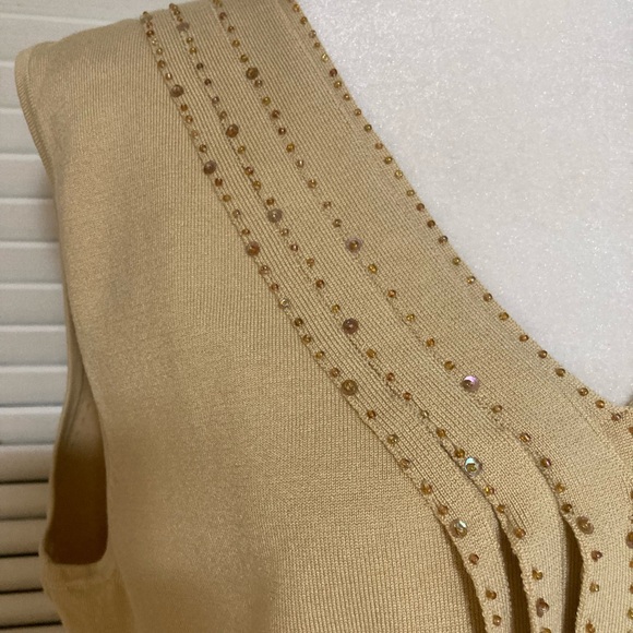 EC Reba Tan Sleeveless Silk Sweater With Front Fringe & Sequins Size XL - Picture 6 of 10